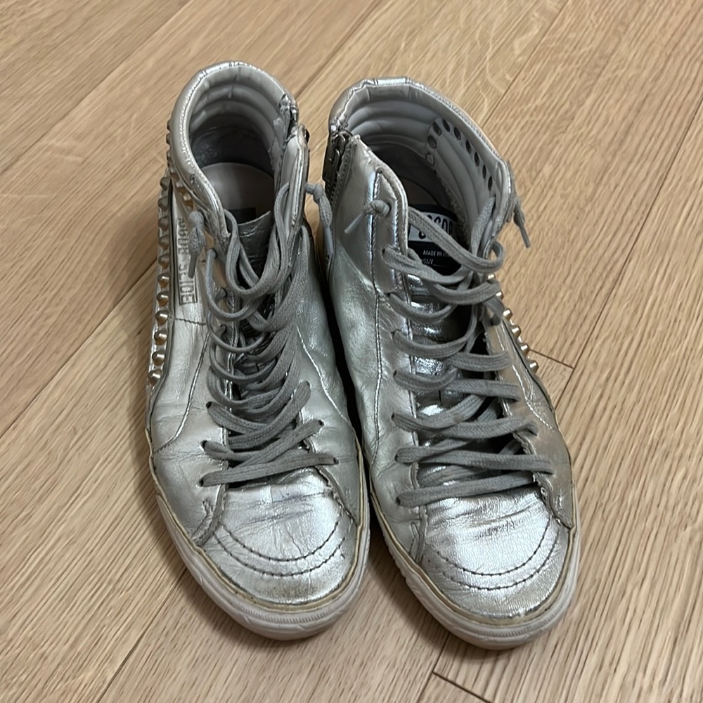 Golden Goose slide side zip silver size 38